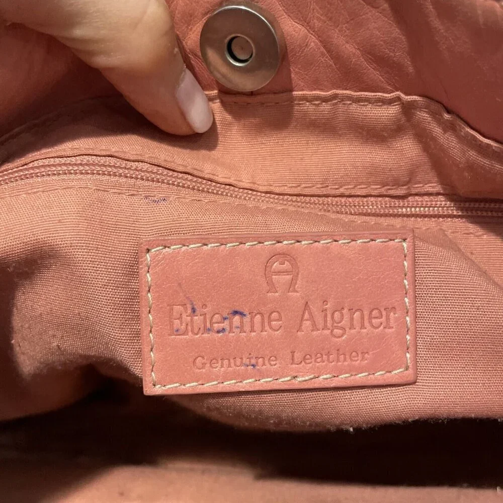 Vintage Etienne Aigner Leather Shoulder Bag Handbag Pink Tassel Bag Charm RARE